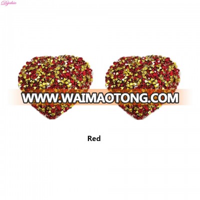 Charming Red Heart Shape Adhesive Sexy Nipple Cover With Crystal