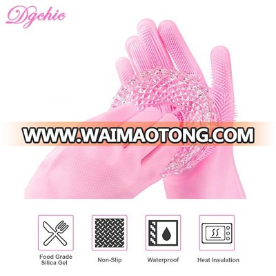 Reusable Heat Resistant Silicone Brush Scrubber Gloves for Dish Wash and Cleaning